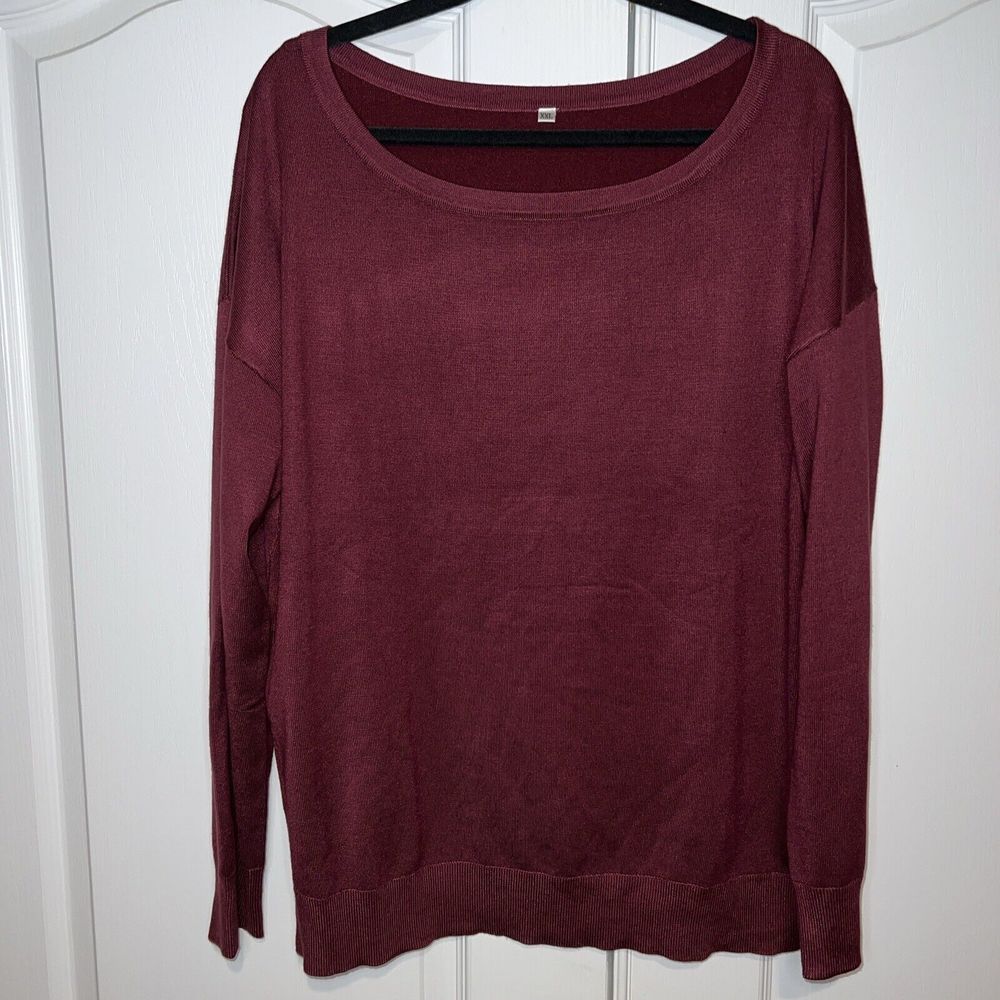 Women's Soft Knit Top Burgundy Maroon Wide Neck XXL Long Sleeves Classic NWOT